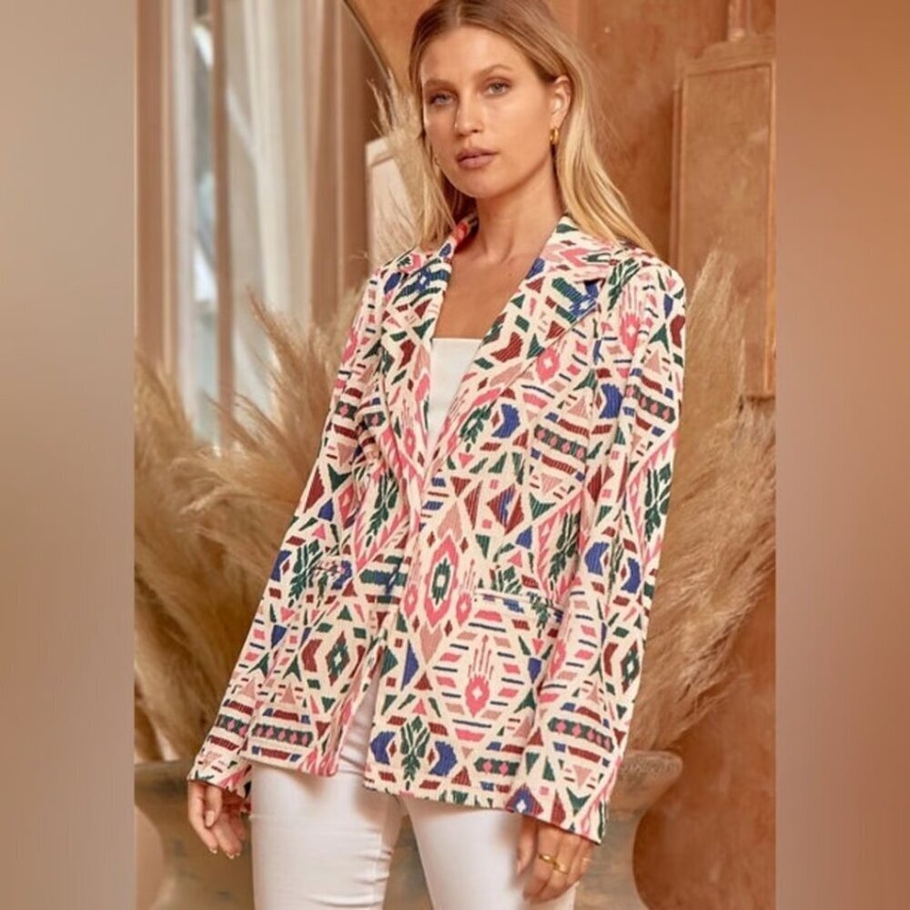 NWT Savanna Jane Geometric Patterned Corduroy Blazer Size Large Pockets